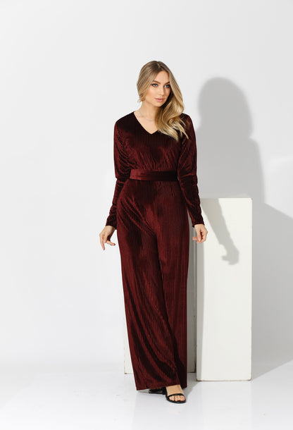 Velvet wide leg Jumpsuit- Maroon