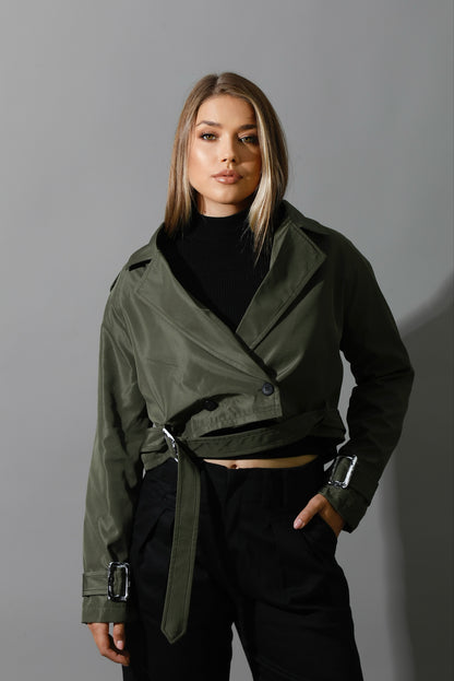 Double Breasted Trench Jacket - Olive