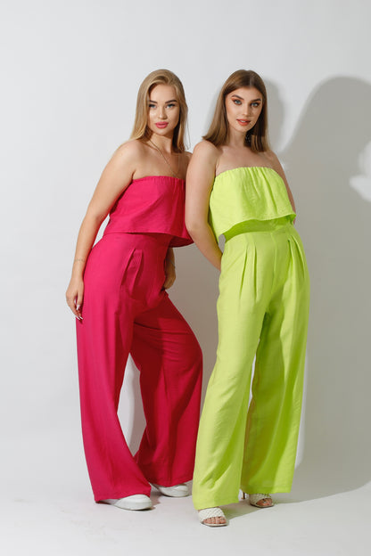 Wide Leg Jumpsuit - Lime Green