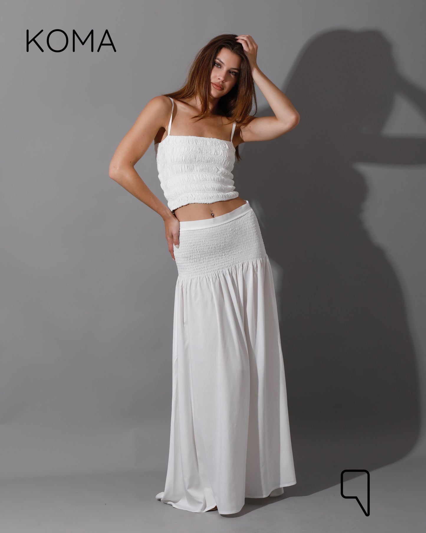 Tabitha Elastic Top & Skirt Co-Ord - White