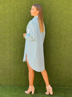 Oversized Striped Shirt Dress - Striped Green