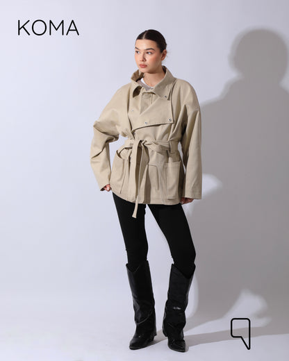 Elizabeth Funnel Neck Trench Coat - Beige