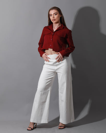 Pockets Cropped Shirt - Maroon
