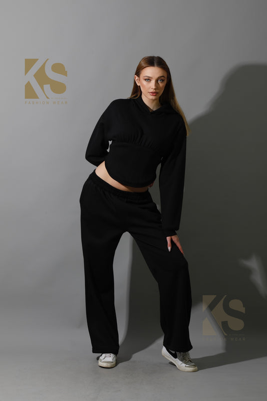 Corset Hoodie Set - Black