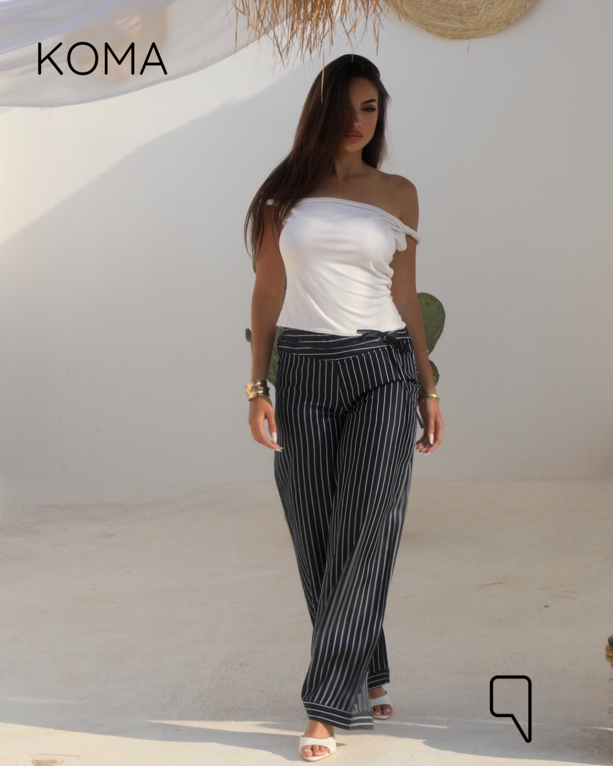 Sloane Jeans Striped Low Waist Pants - Navy