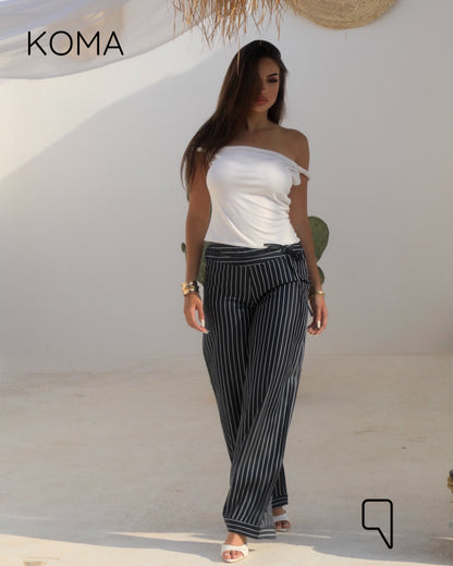 Sloane Jeans Striped Low Waist Pants - Navy