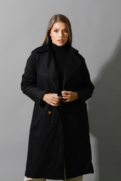 Wrapped Belted Trench Coat - Black