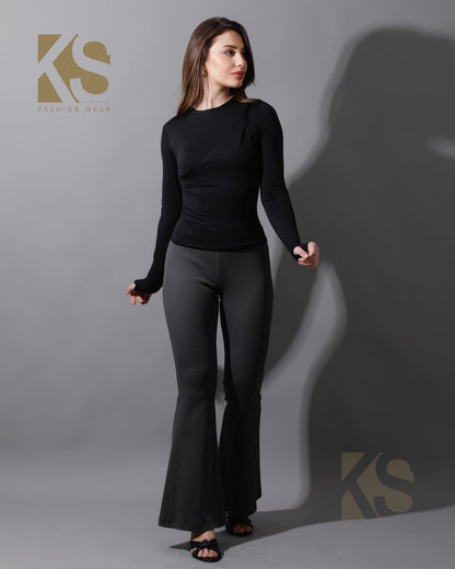 Slinky Flared Trousers - Gray