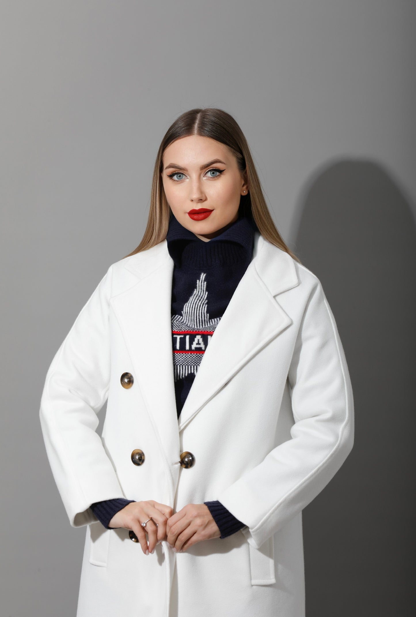 Darcy Long Double Breasted Coat - White