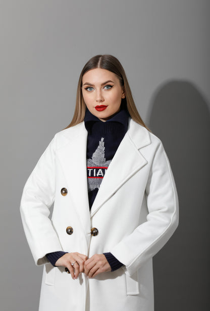 Darcy Long Double Breasted Coat - White