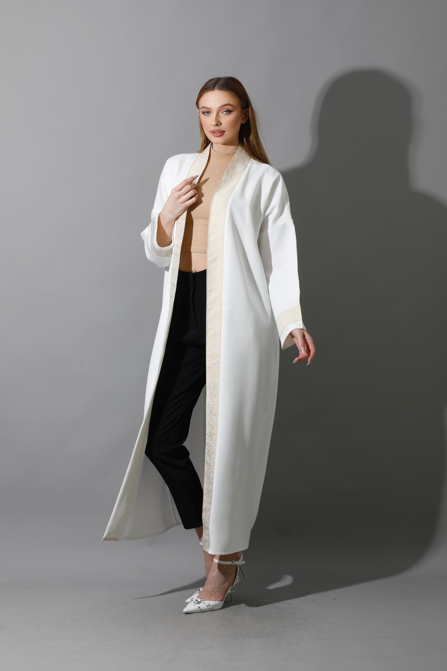 Arabic Long Kaftan - White & Gold