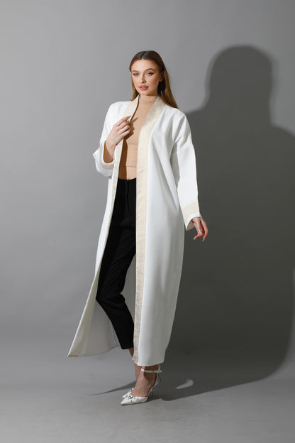Arabic Long Kaftan - White & Gold