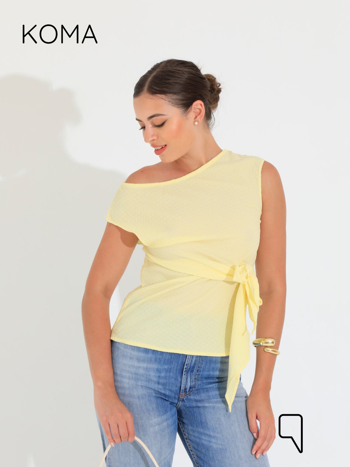 Paula Tied Up Cut Top  - Yellow