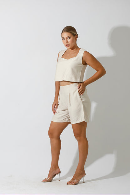 Flared Shorts - Beige