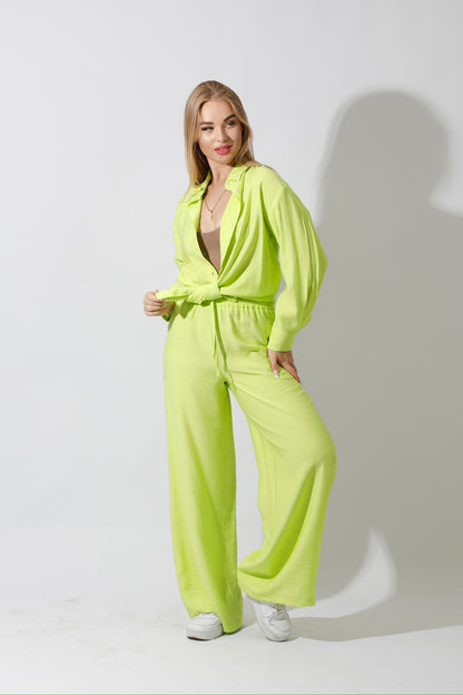 Co-Ord Long Sleeves Shirt - Lime Green