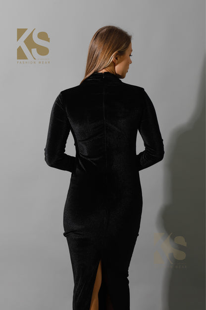 Back Slit Midi Dress - Black