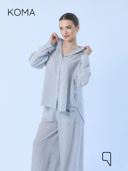 Matilda Long Sleeves Shirt & Wide Leg trousers - Striped Black