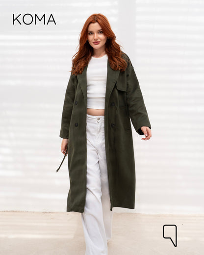 Lydia Double Breasted Trench Coat - Olive