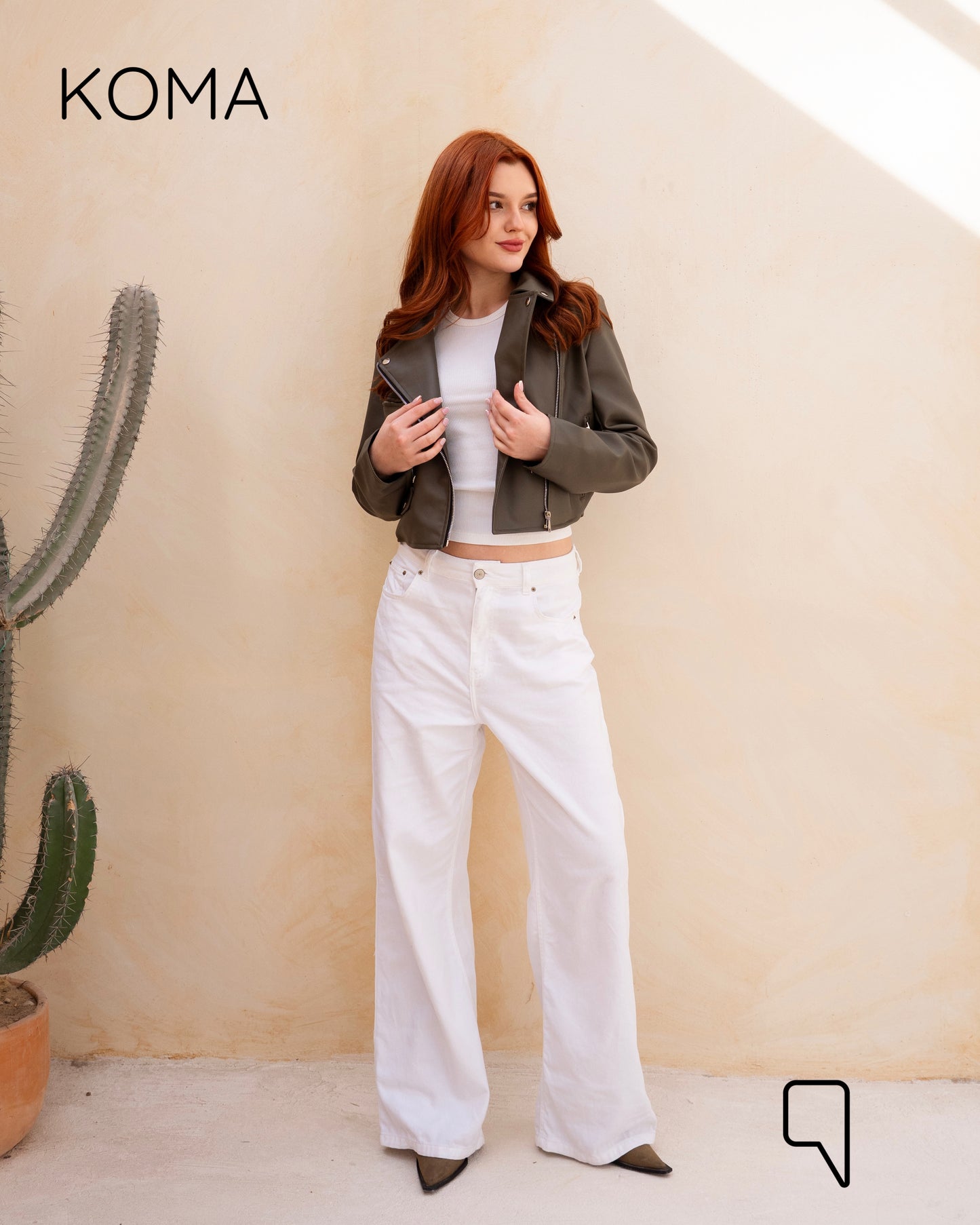 Leather Biker Jacket - Olive