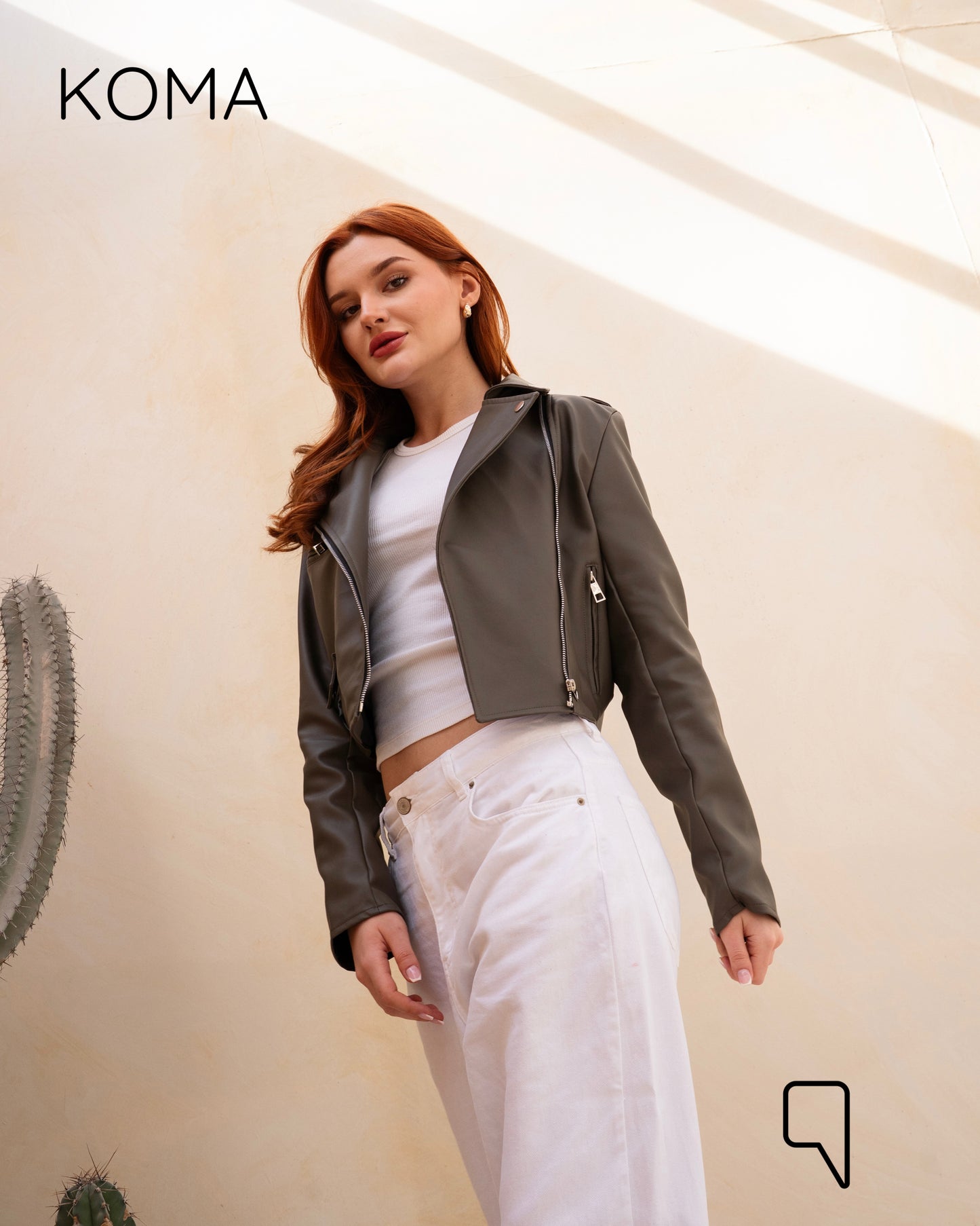 Leather Biker Jacket - Olive