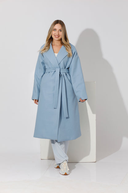 Oversized Wrapped Coat - Sky Blue