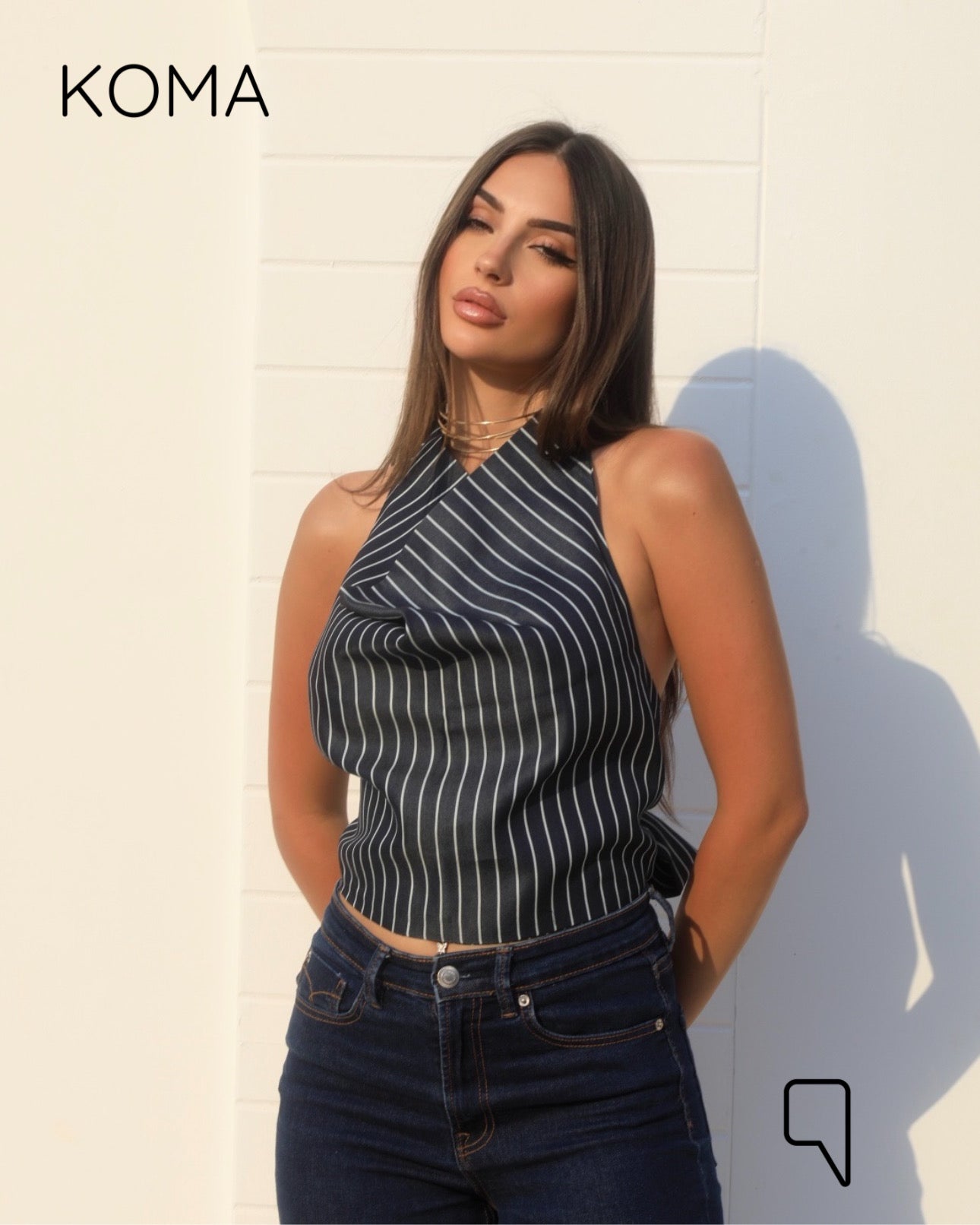 Ember Striped Tied Up Top - Navy