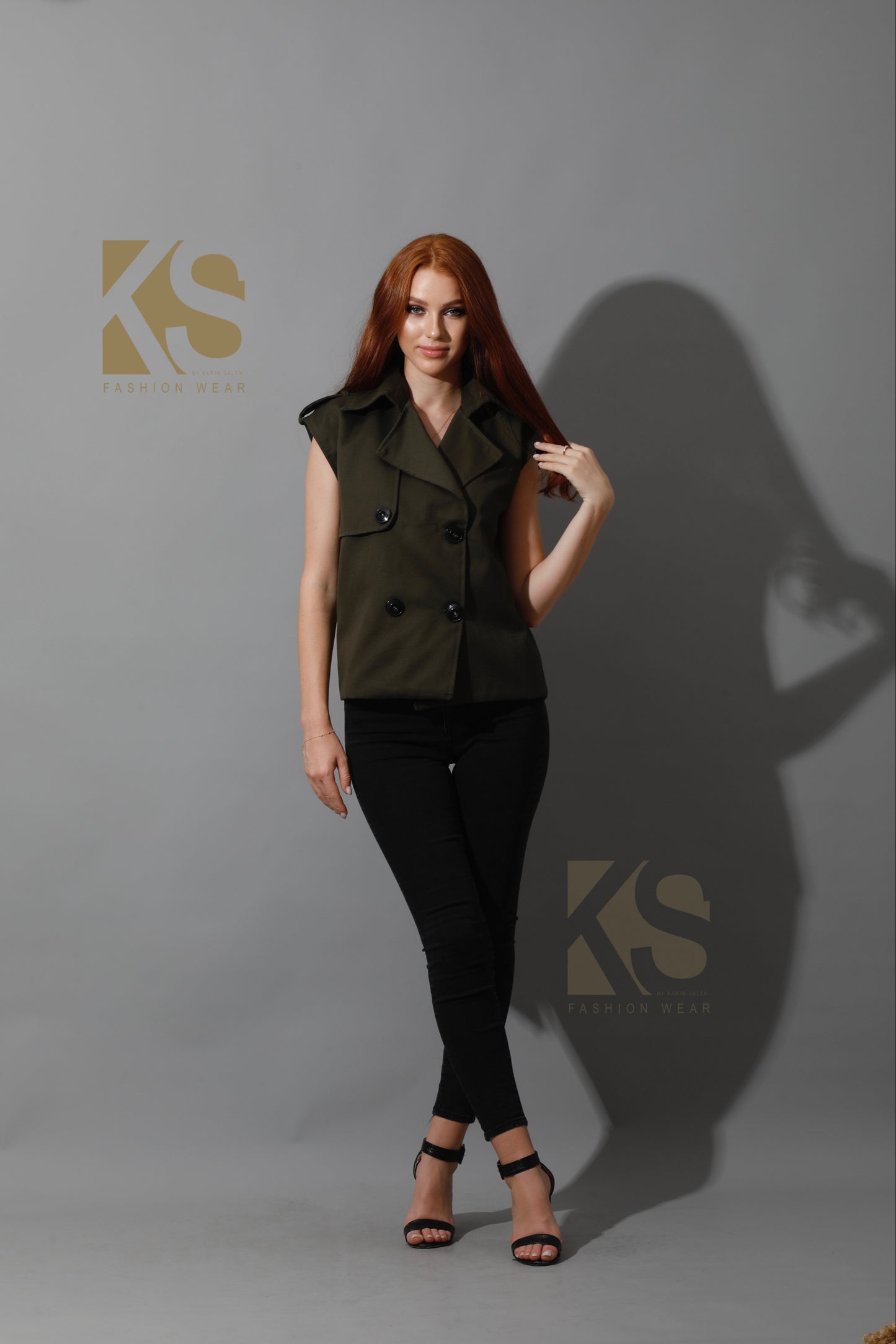 Double Breasted Vest - Olive