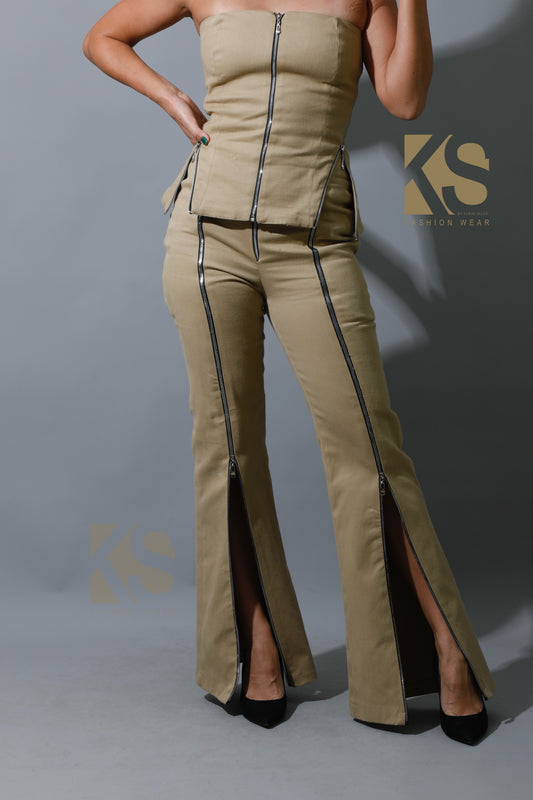 Co-Ord BootCut Pants - Beig