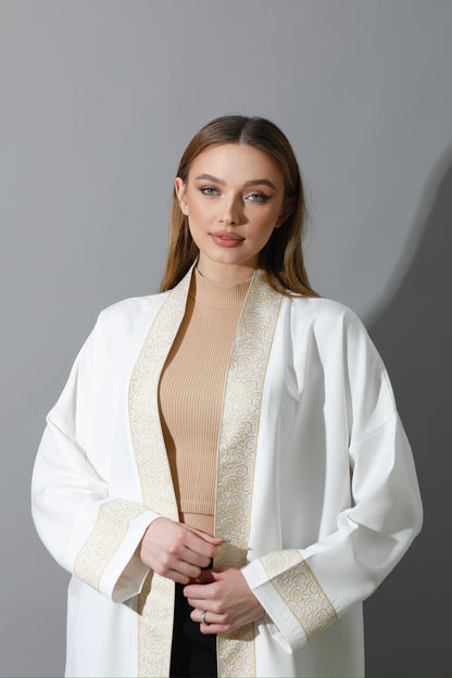 Arabic Long Kaftan - White & Gold