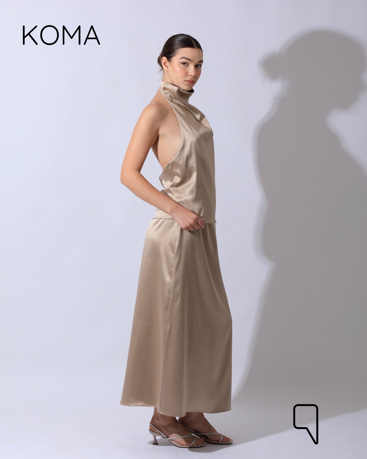 Violet Satin Midi Skirt - Beige
