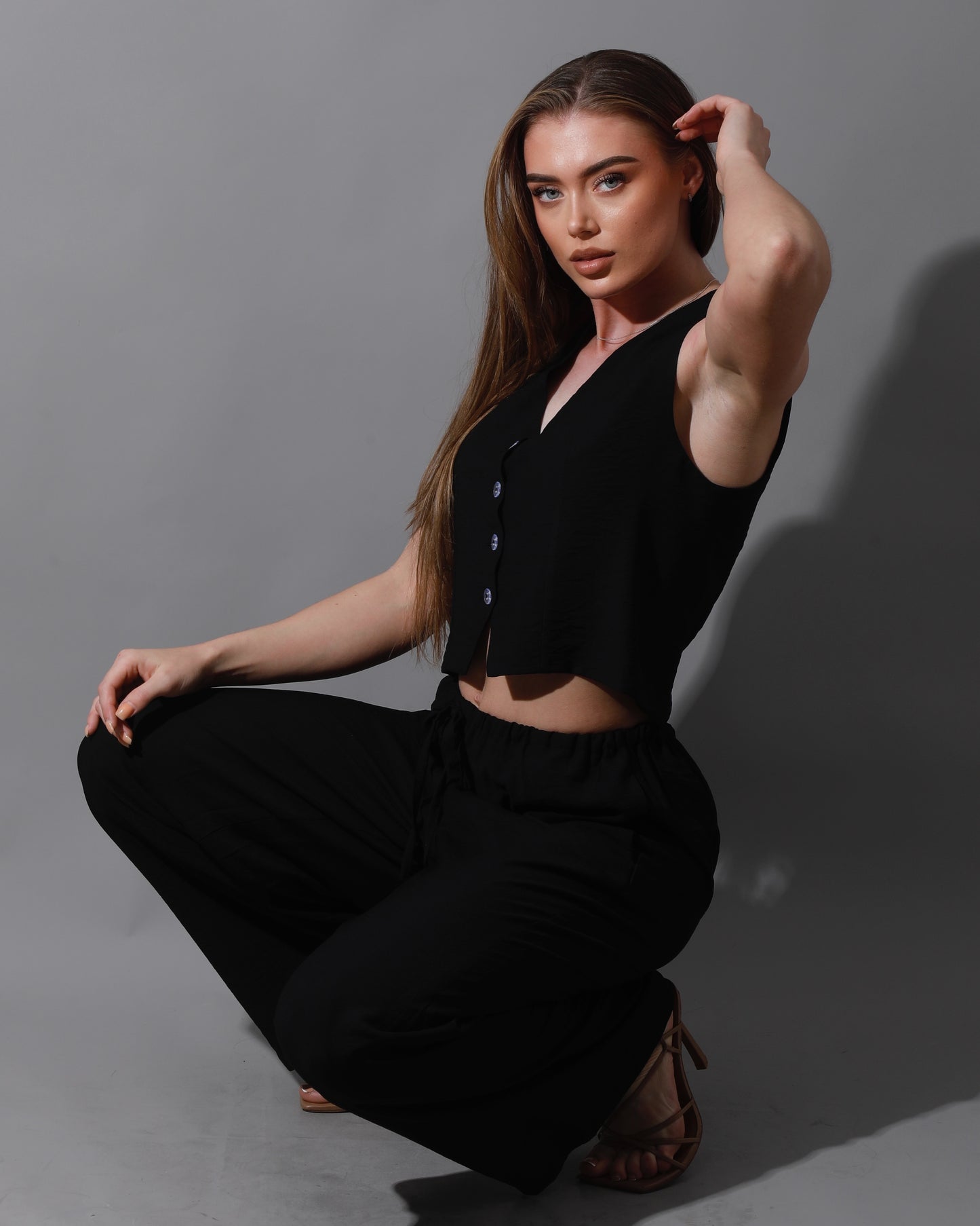 Cropped Vest Set - Black