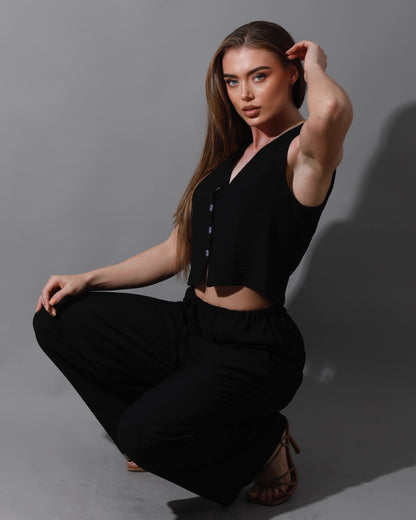 Cropped Vest Set - Black