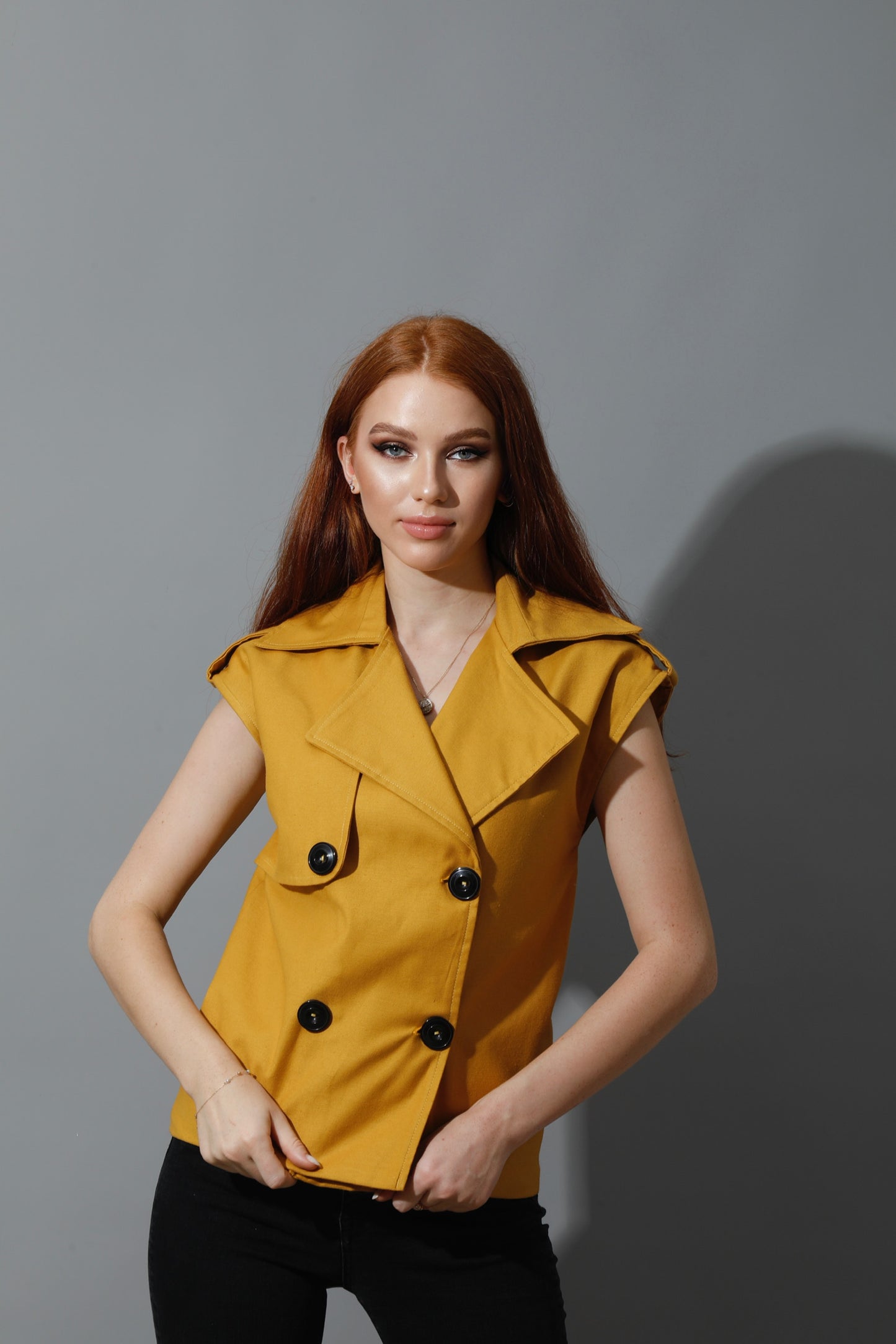 Double Breasted Vest - Mustard