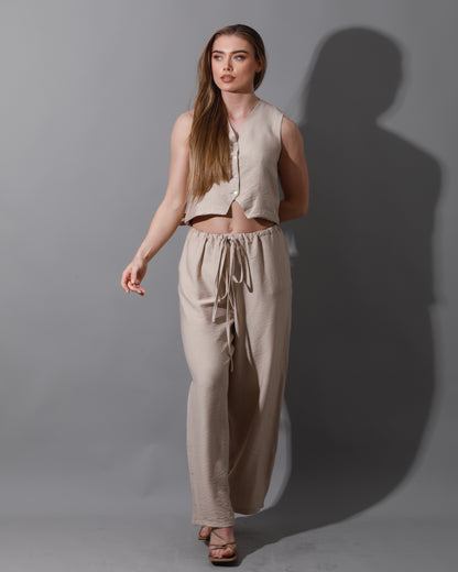 Cropped Vest Set - Beige