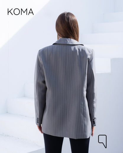 Striped Oversized Blazer - Gray