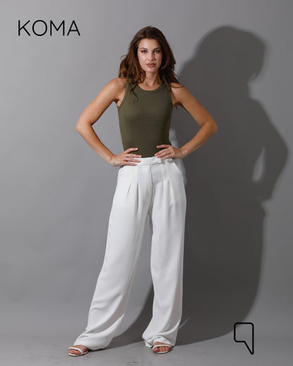 High Waist Straight Leg Trousers - White