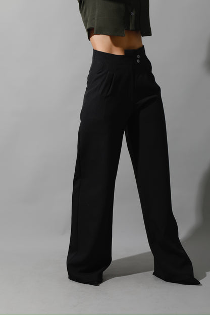 Noelle High Waist Wide Leg Trousers - Black