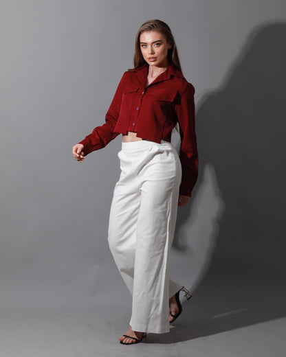 Pockets Cropped Shirt - Maroon