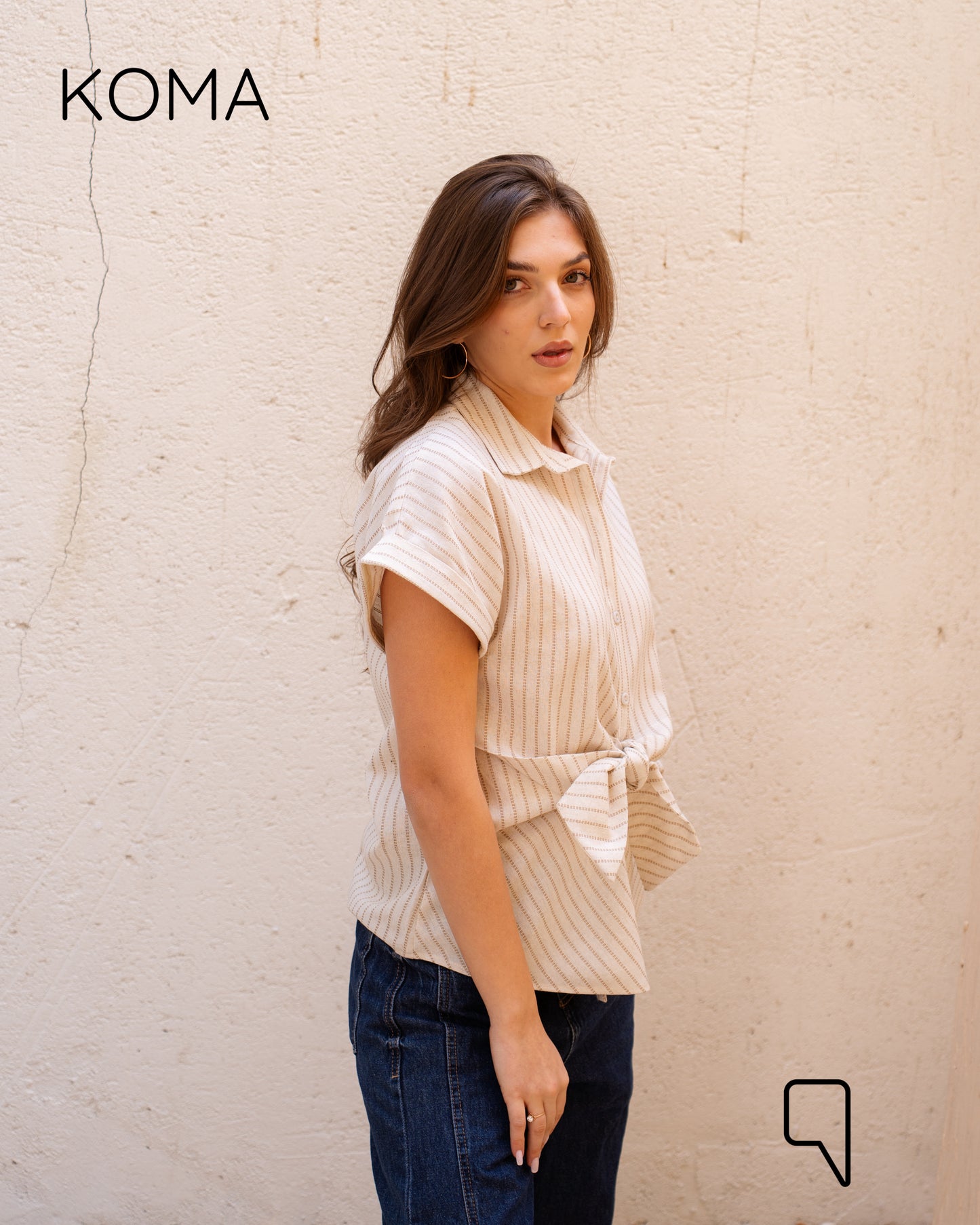 Hallie Striped Knotted Blend Shirt - Beige