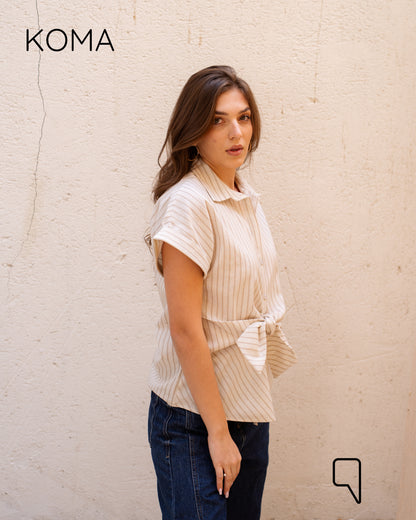 Hallie Striped Knotted Blend Shirt - Beige