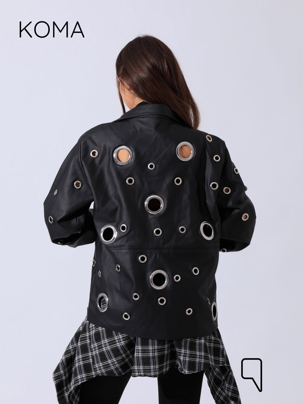 Cailyn Leather eyelet Jacket - Black