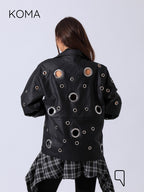 Cailyn Leather eyelet Jacket - Black