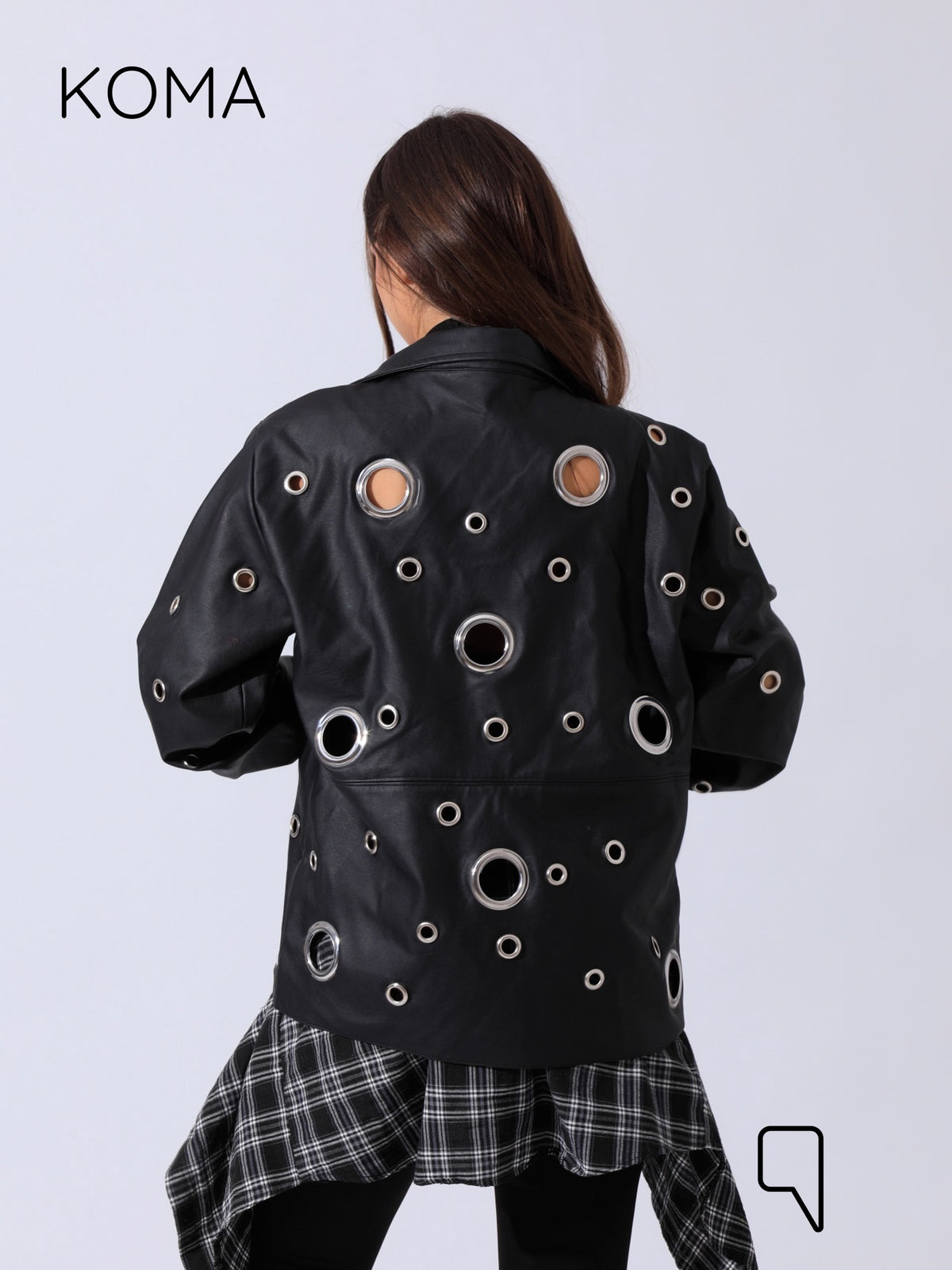 Cailyn Leather eyelet Jacket - Black