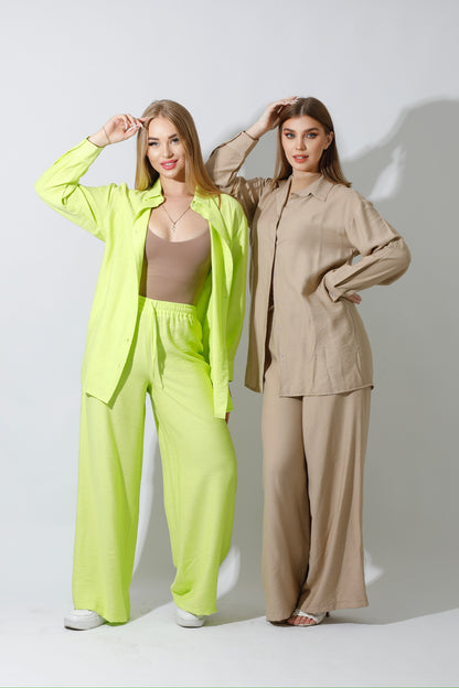 Co-Ord Long Sleeves Shirt - Beige