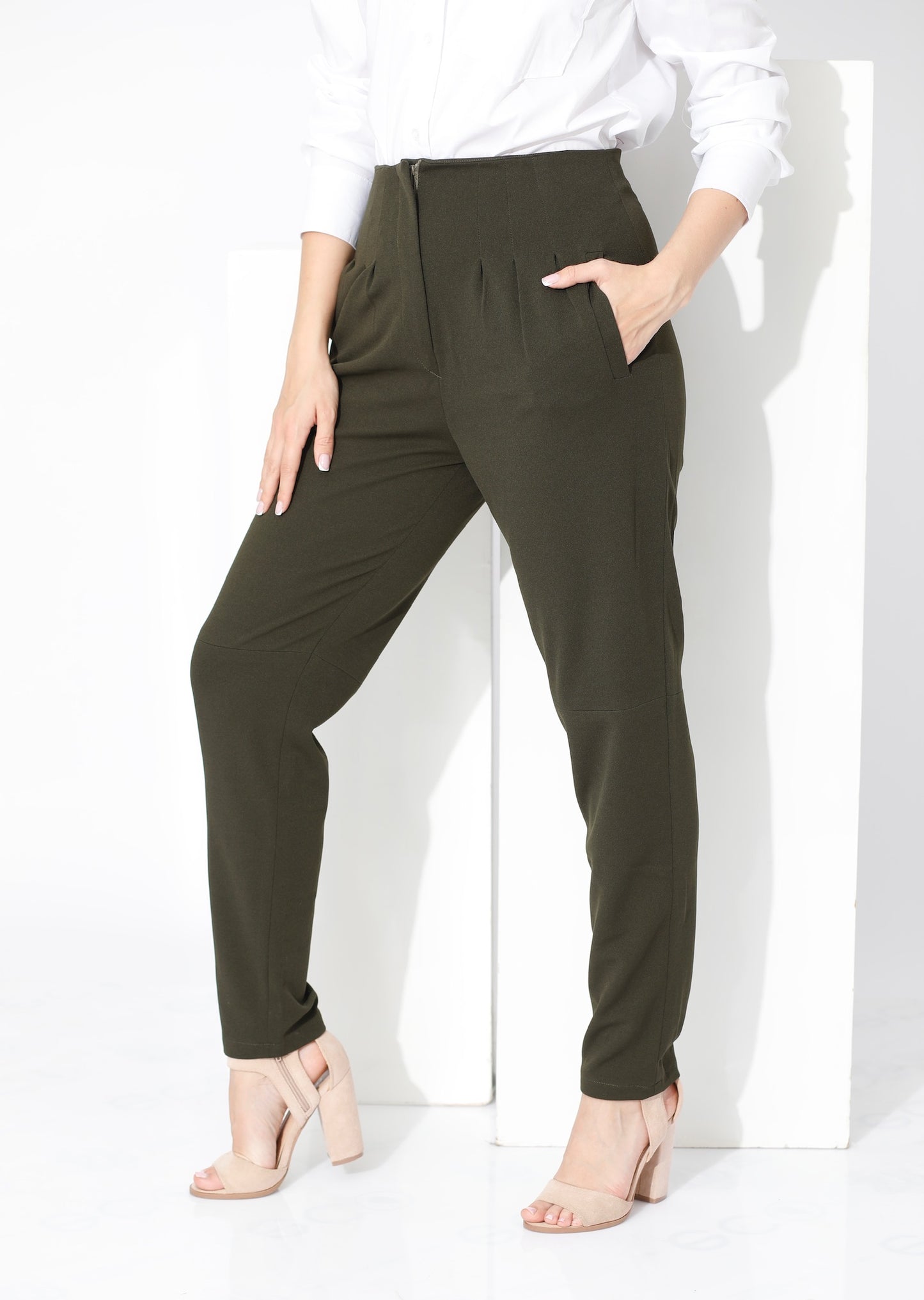 High Waist Trousers - Olive