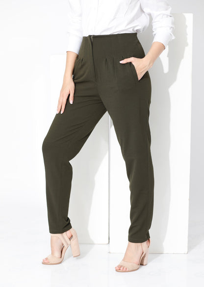 High Waist Trousers - Olive