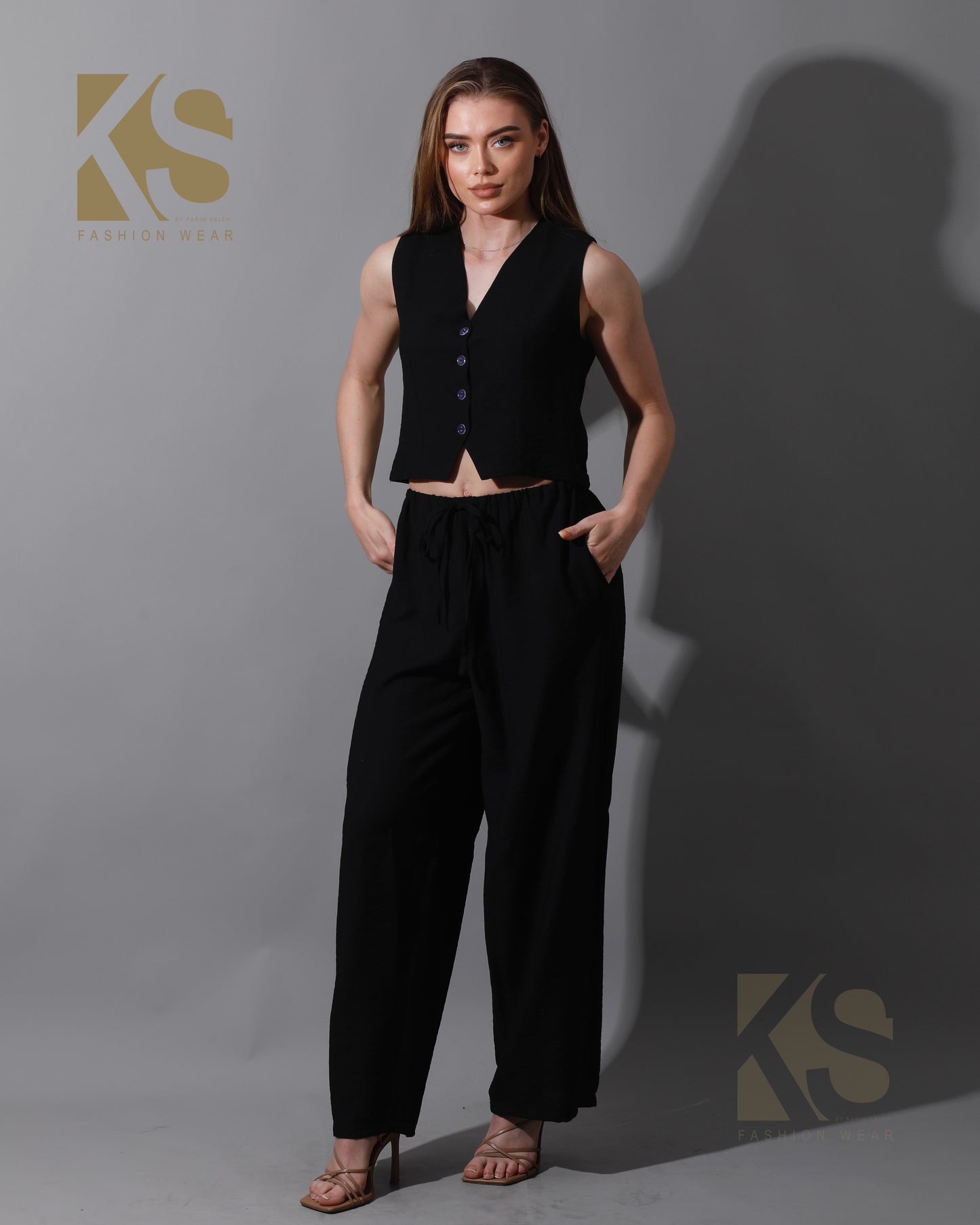 Cropped Vest Set - Black