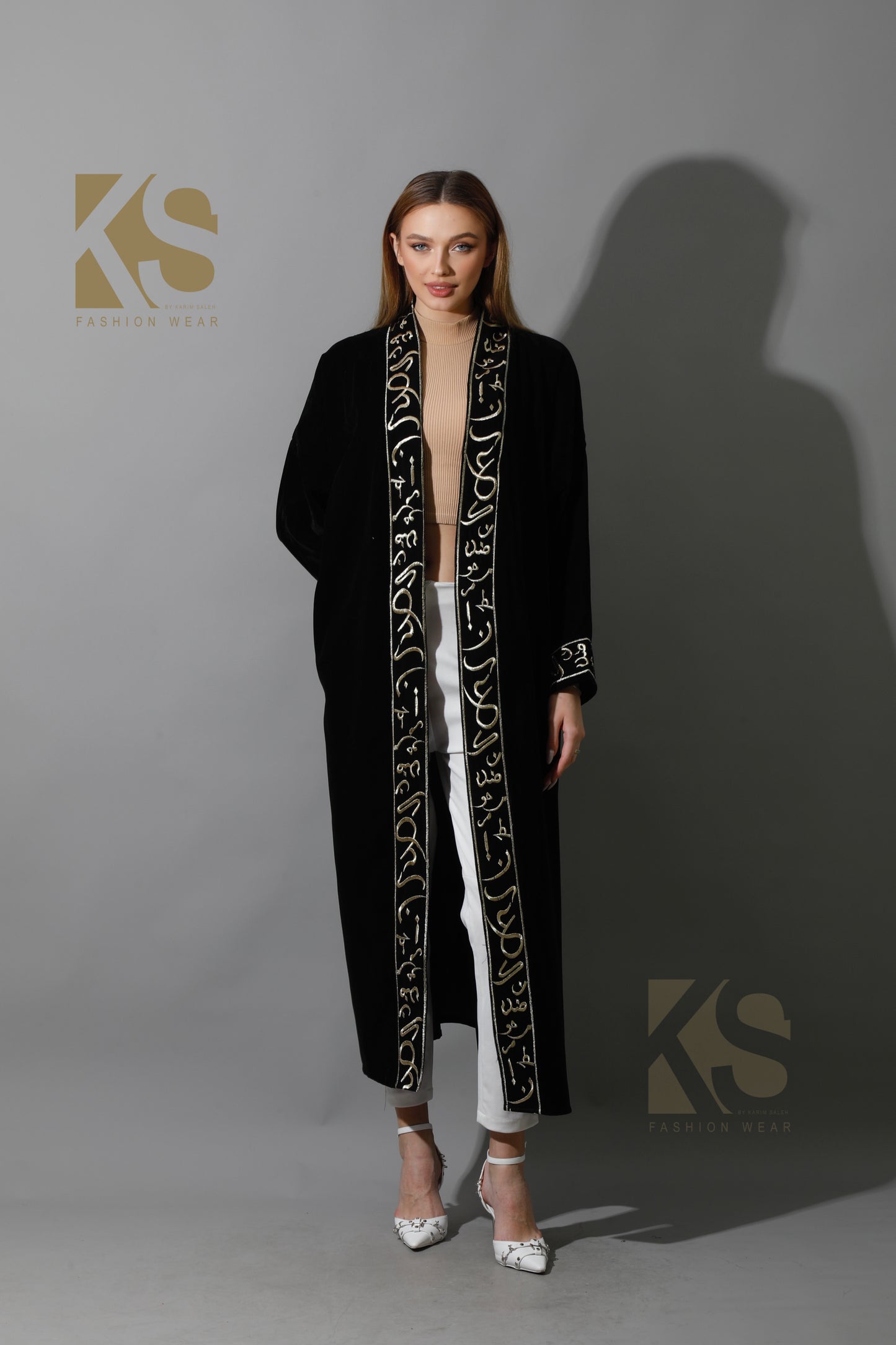 Arabic Letter Long Kaftan - Black & Gold