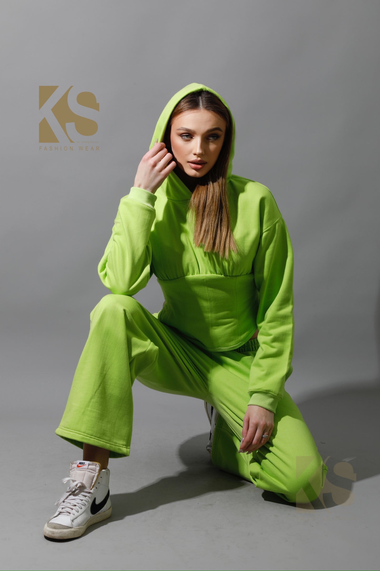 Corset Hoodie Set - Lime Green