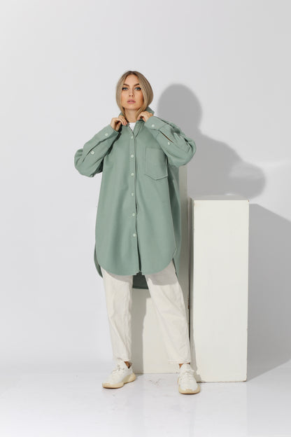 Woolen Oversized Shirt - Mint Green